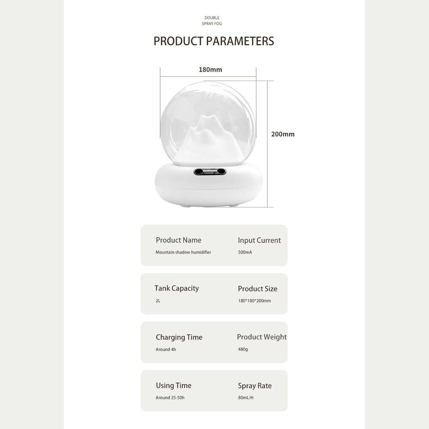 Innovative Cold Air Humidifier Mountain Peak Air Humidifiers USB 2L Essential Oil Diffuser Aromatherapy Humidifiers Dual Mode Light for Home,USB Plug In Type