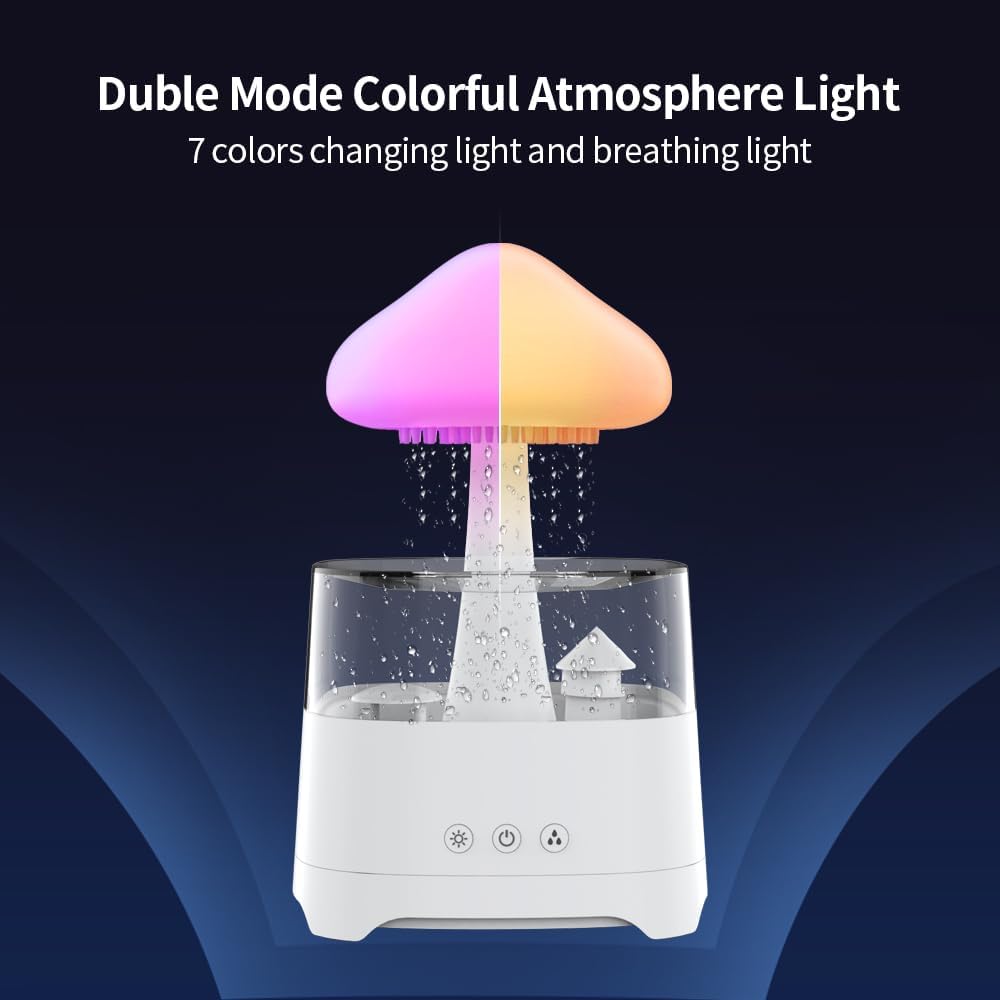 Diffuserlove Cloud Humidifier Rain Water Drip Diffuser Humidifier 450ML with Remote Mushroom Lamp Humidifier Rain Sounds Humidifier Air Humidifiers for Bedroom Desk