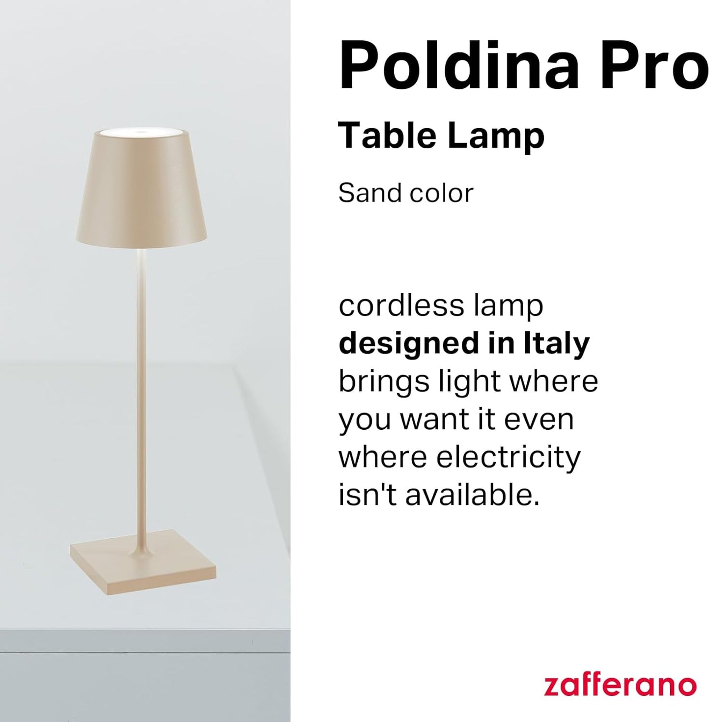 Zafferano, Poldina Pro Lamp, Rechargeable Cordless Table Lamp with Touch Controls, Suitable for Indoor and Outdoor, Dimmer, 2200-3000 K, Height 14.9 Inches, White Color