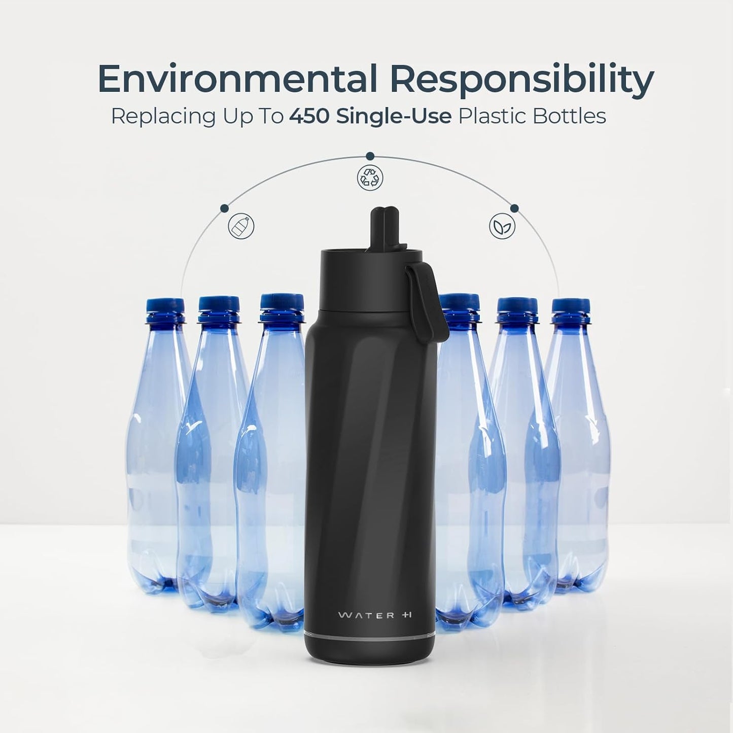 Vita Smart Water Bottle Black with Filter & Straw + PureSip Filter Water 1 Pack Bundle