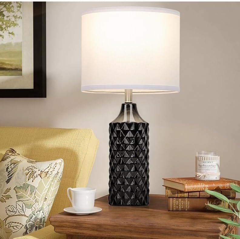 25 Inch Modern Ceramic Table Lamp 2 Pack, 3-Way Dimmable Light for Bedroom Living Room Side Table Lamp, Bulb Included Suitable for bedrooms, Living Rooms, Offices, Book(Black)
