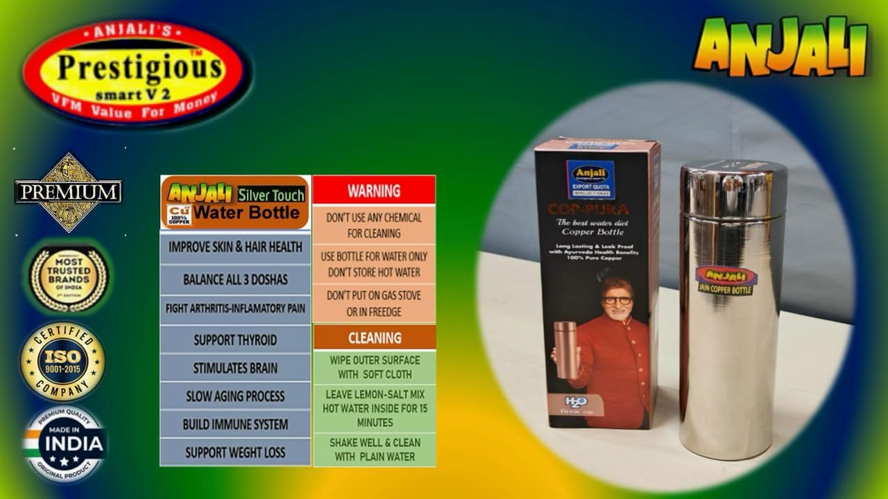 GOOFY TURTLE Copper Water Bottle 38OZ Anjali's prestigious Smart V2 Copper Water Bottle 38OZ