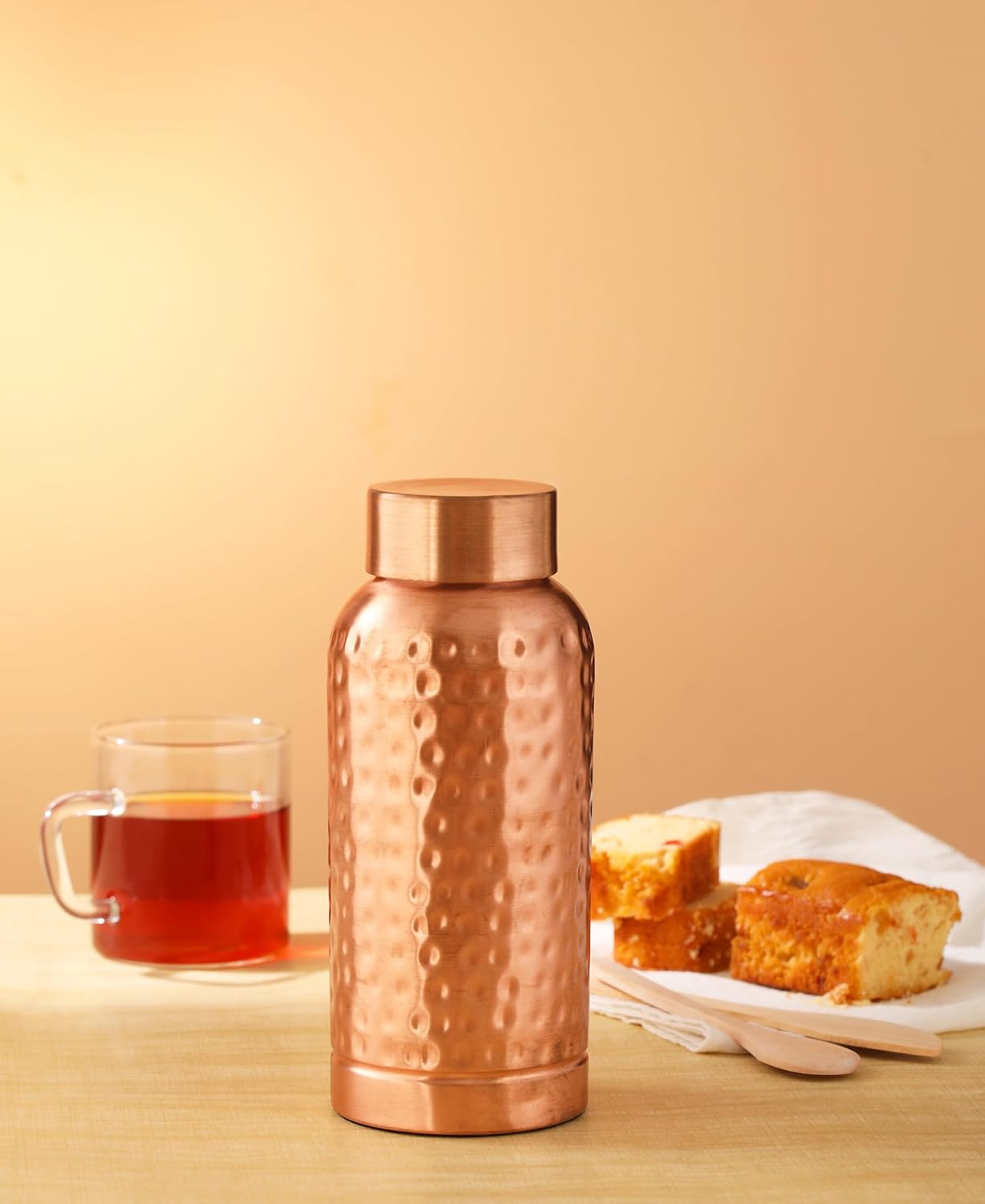 CLEO HOME 100% Pure Copper Water Bottle for Drinking, 32 Oz Hammered Ayurvedic Copper Bottle for Drinking Water | Leak-Proof & Eco-Friendly | For Yoga, Office, Travel with Canvas Carry Bag & Brush