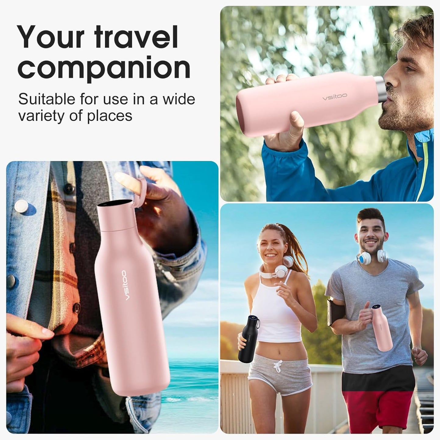 VSITOO Self-Cleaning Smart Water Bottle (pink, 15 Ounce)
