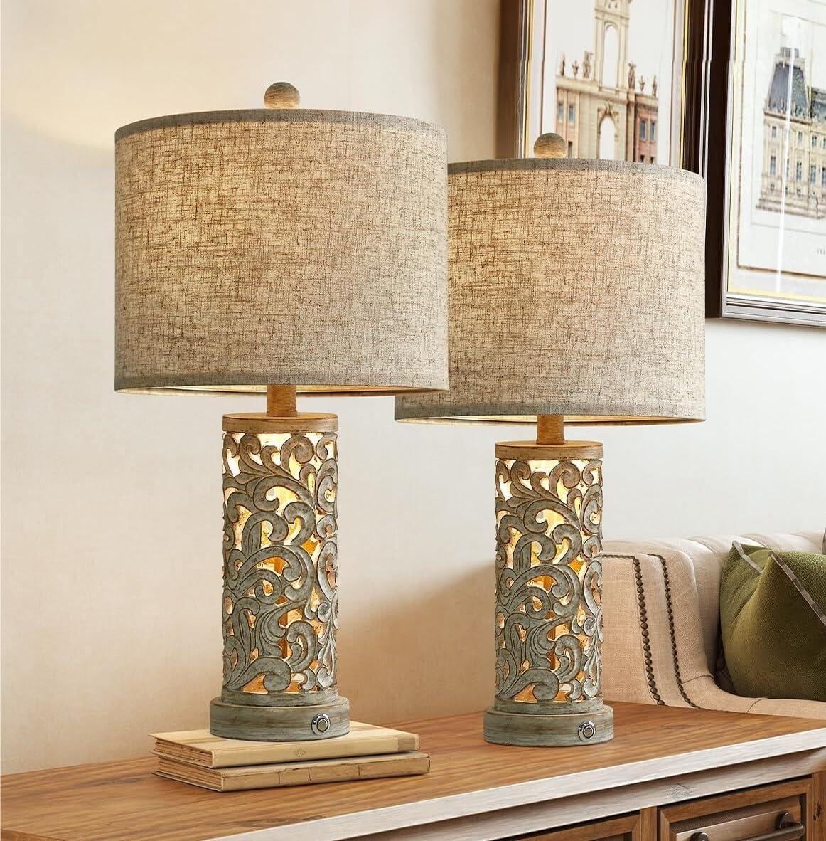 22" Dimmable Touch-Control Table Lamp 2-Pack with Night Light for Living Room, Bedroom, and Farmhouse Style, Bulb Included Suitable for bedrooms, Living Rooms, Offices, Book(White -2 Pack)