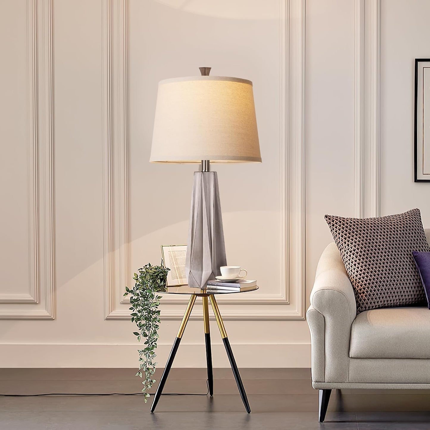 3 Color Temperature Table Lamp, Linen Shade, Living Room Nightstand Bedroom Decor, Bulb Included, Light Wood Grain 2-Pack Suitable for Living Room, Dormitory, Office,