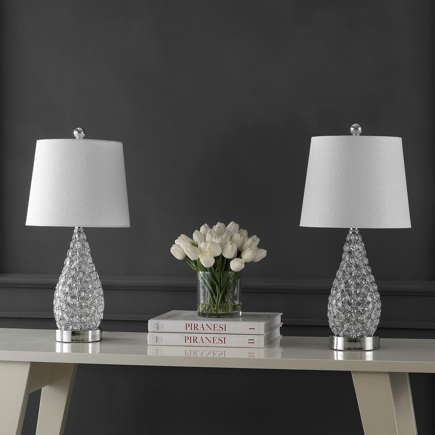 JONATHAN Y JYL1110A-SET2 Lily 22.25" Midcentury Modern Iron LED Table Lamp with USB Charging Port Contemporary Bedside Desk Nightstand Lamp for Bedroom Living Room, Clear (Set of 2)