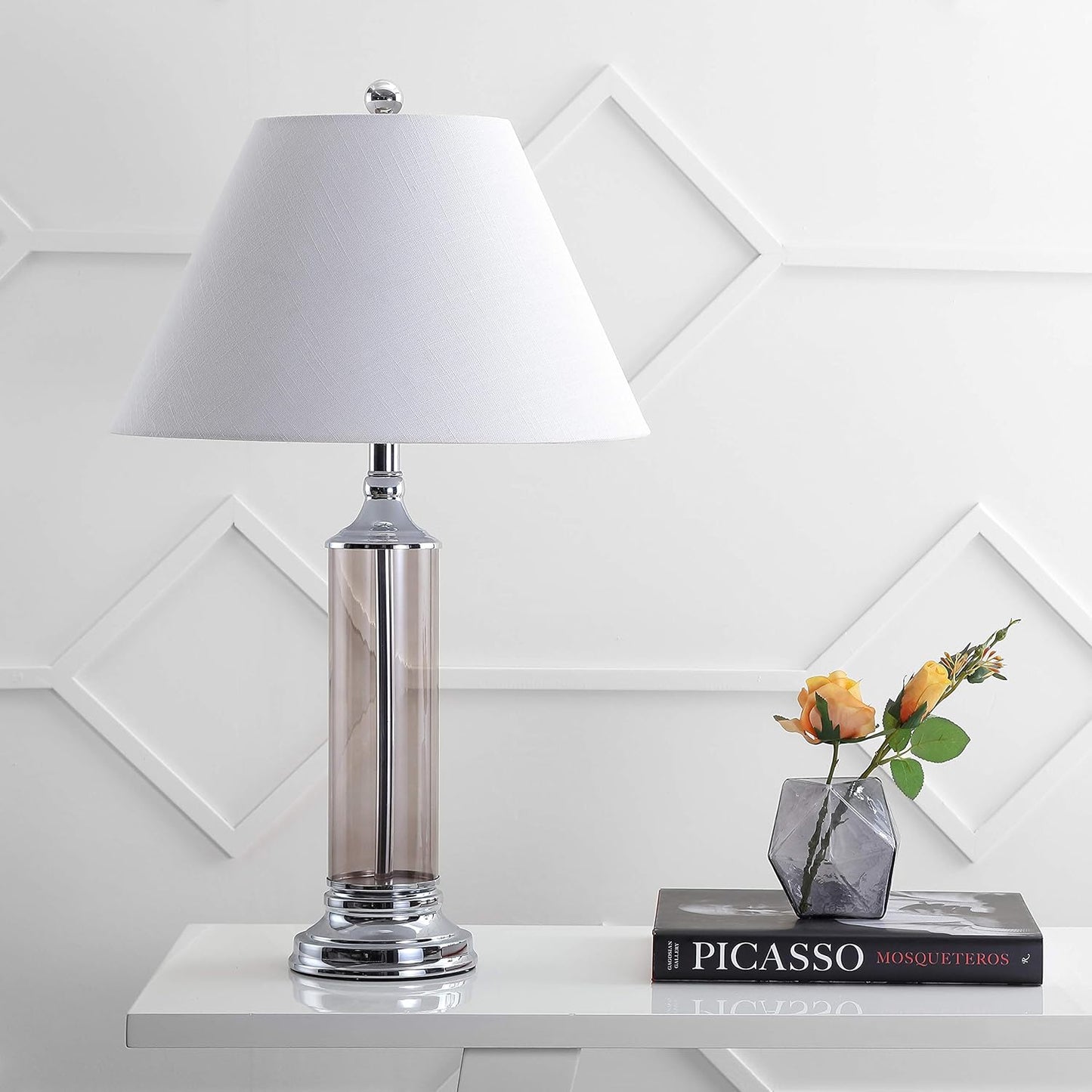 JONATHAN Y JYL4014B-SET2 Set of 2 Table Lamps Astor 29" Glass LED Table Lamp Contemporary Bedside Desk Nightstand Lamp for Bedroom Living Room Office College Bookcase, Smoked Gray