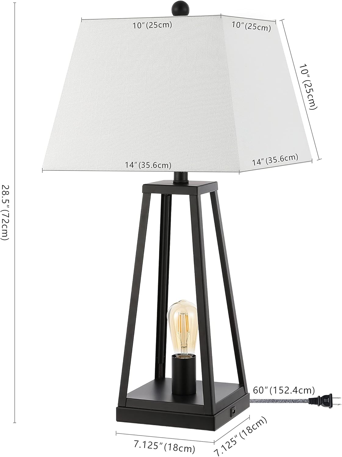 JONATHAN Y JYL8503A Waylon 28.5" Classic Industrial Iron Nightlight LED Table Lamp with USB Charging Port Modern Contemporary Bedside Desk Nightstand Lamp for Bedroom Living Room, Black