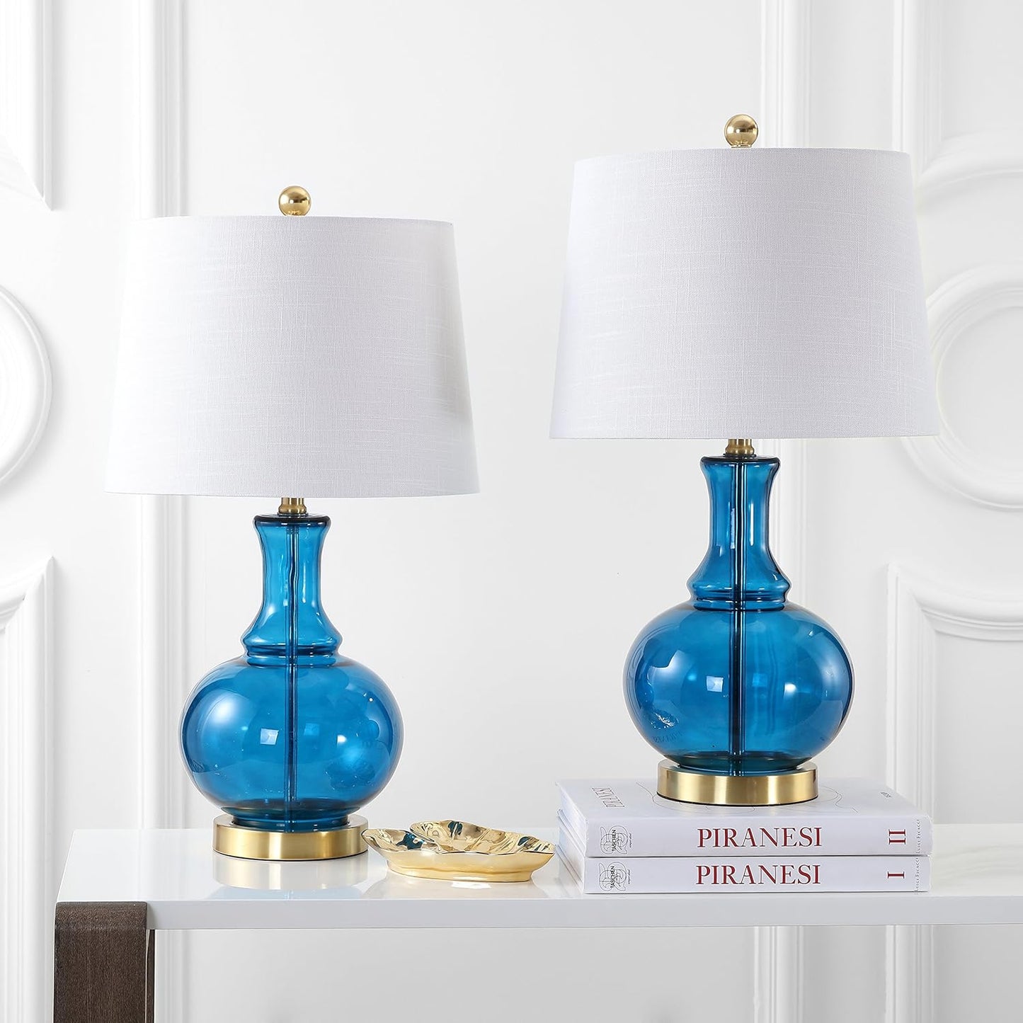 JONATHAN Y JYL1068C-SET2 Set of 2 Table Lamps Lavelle 25" Glass LED Table Lamp Contemporary Transitional Bedside Desk Nightstand Lamp for Bedroom Living Room Office College Bookcase, Cobalt Blue