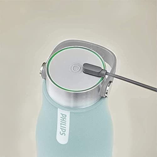 PHILIPS Water GoZero UV Self-Cleaning Smart Water Bottle Vacuum Stainless Steel Insulated Water Bottle with Handle Double-wall, Auto Cleaning, Keep Drink Hot or Cold, BPA Free, Blue, 20 oz