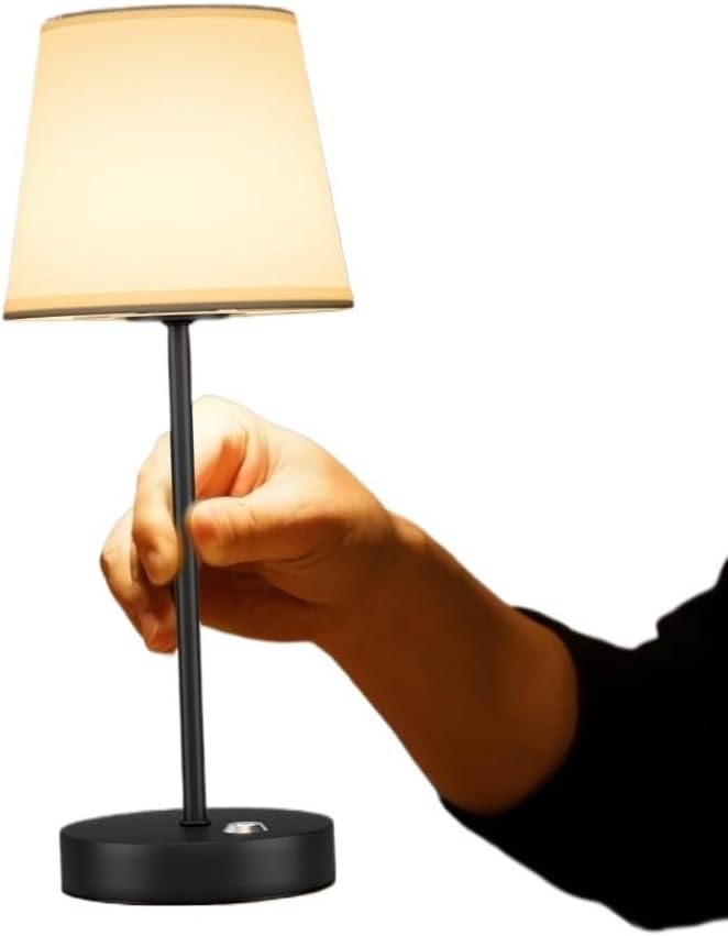 2-Pack of Cordless LED Table Lamps with Fabric Shades and Stepless Dimming for Dining/Bedroom/Camping Suitable for bedrooms, Living Rooms, Offices, Book(Black)