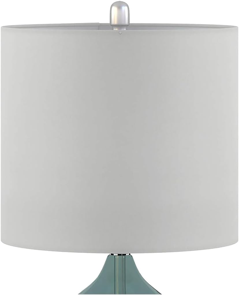 2 Pc 5DS153-0018 Ellipse Desk Lamp Modern Luxe Design Metal Silver Base Fabric Drum Shade for Living Room Office Desk Kids Reading Working, Blue