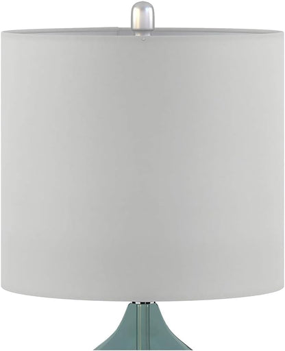 2 Pc 5DS153-0018 Ellipse Desk Lamp Modern Luxe Design Metal Silver Base Fabric Drum Shade for Living Room Office Desk Kids Reading Working, Blue