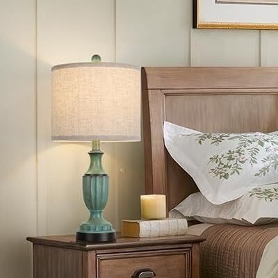 22" Farmhouse Table Lamp 2-Pack, Resin Base with Linen Shade, Suitable for Living Room Or Bedroom Side Table(Black)