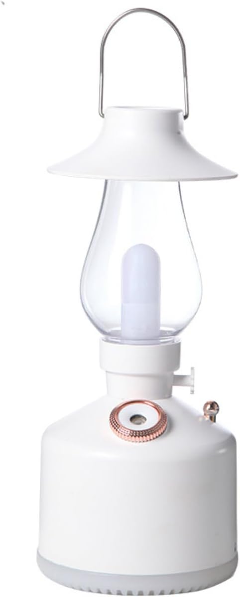 Flame Aroma Diffuser,Cool Mist Humidifier,Colorful Night Light,Kerosene Lamp Shape,2 Sprays Adjustable,Retro Desktop Decoration Artwork Suitable for Camping Bedroom Office,Black