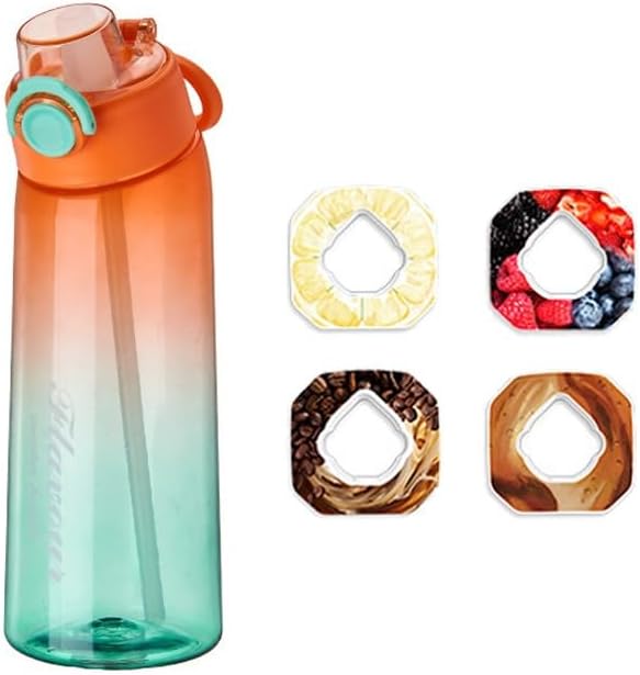 30 Oz High-tech Sports Water Bottle with 4 Flavor Ring, BPA-Free, Must-Have Fashion Item for Dieters, Flip Top Leak Proof Lid(Orange)