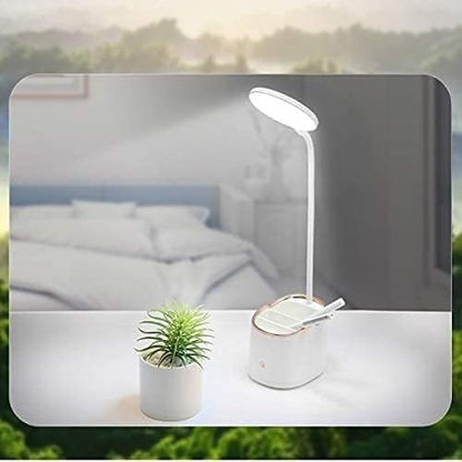 ZR98US for Living Room USB Rechargeable with Storage Pen Touch Table Lamp Hose Student Desk Lamps Home Bedside Lamp(Silver)