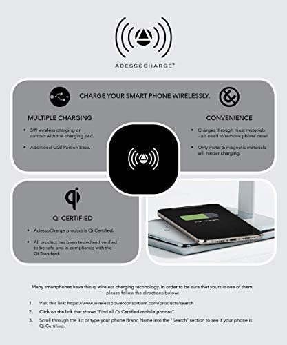 Adesso Simplee Declan LED Multi-Function Desk Lamp, Smart, 3 Color Temperature Modes, Improved Wellness and Circadian Rhythm, Qi Wireless Charging, Dimmer Touch Switch, 5ft, White