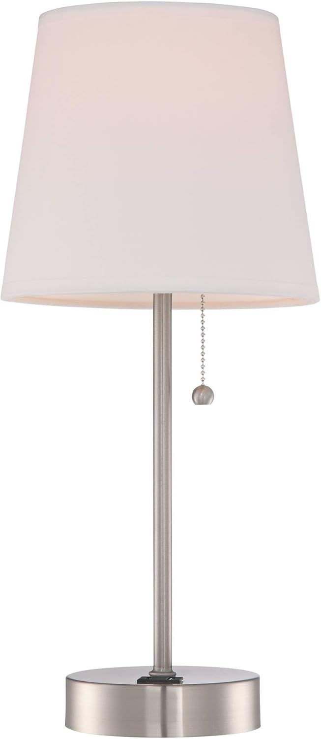 360 Lighting Justin Modern Accent 3-Way Table Lamps 18" High Set of 2 with USB Charging Port and Table Top Dimmers Silver Metal White Fabric Empire Shade for Bedroom House Bedside Home