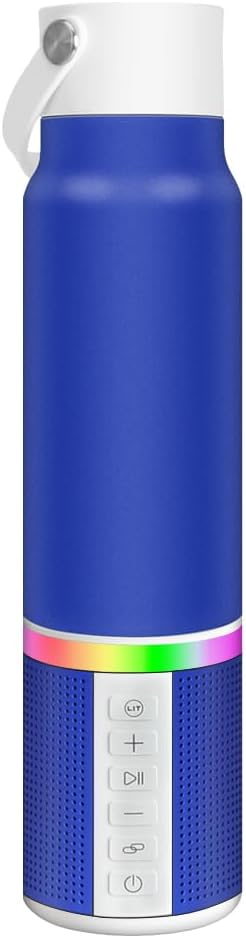 JBM Insulated Water Bottle with Bluetooth Speaker, Leak Proof Straw Lid, RGB LED Lights Stainless Steel Water Bottle for Sports (White)