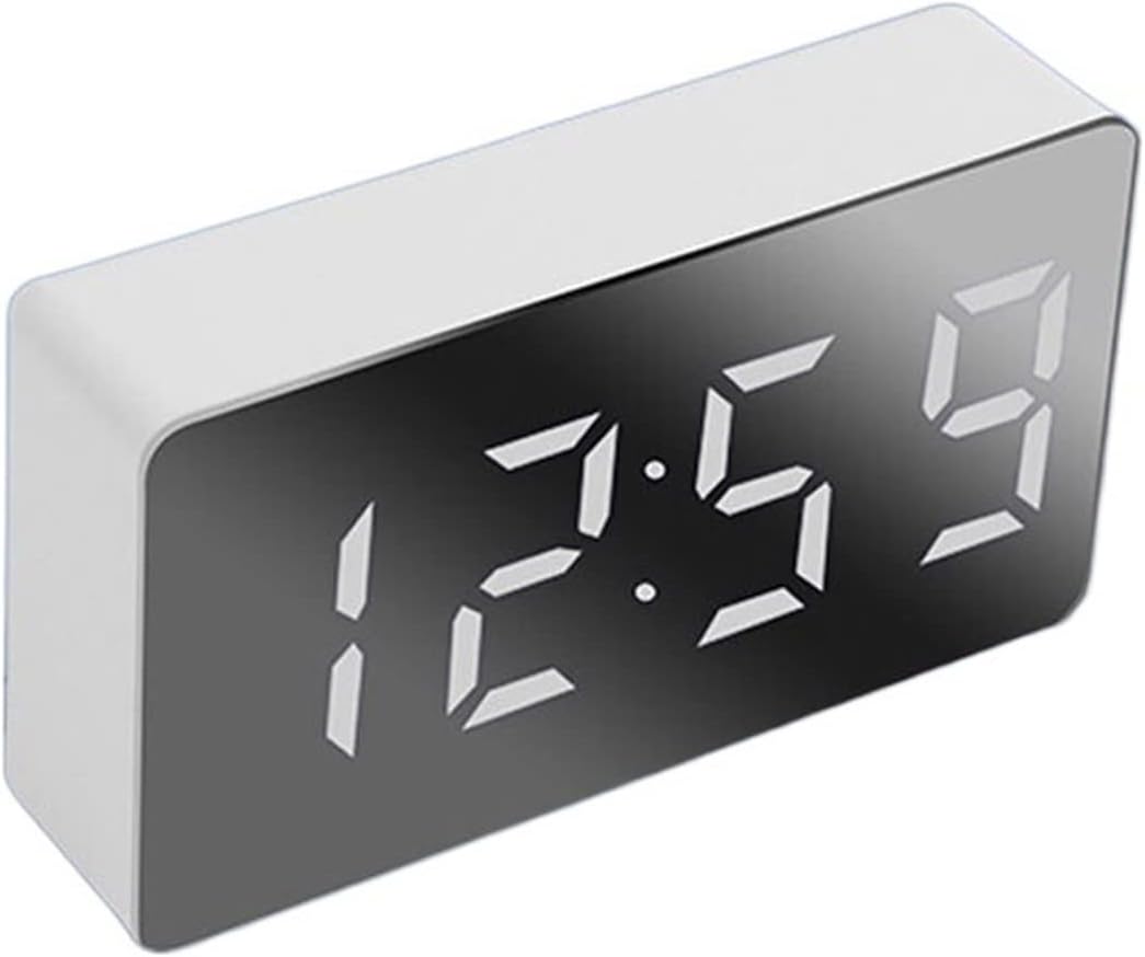 Alarm Clocks Led Mirror Alarm Clock Home Furnishings Electronic Watch Digital Desk Bedroom Decoration Smart Mini Desktop Clock Car Watch Clock for Bedroom (Color : White)