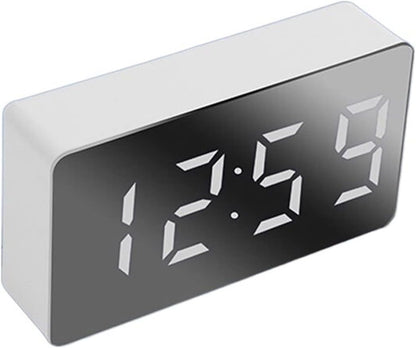 Alarm Clocks Led Mirror Alarm Clock Home Furnishings Electronic Watch Digital Desk Bedroom Decoration Smart Mini Desktop Clock Car Watch Clock for Bedroom (Color : White)