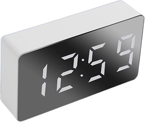 Alarm Clocks Led Mirror Alarm Clock Home Furnishings Electronic Watch Digital Desk Bedroom Decoration Smart Mini Desktop Clock Car Watch Clock for Bedroom (Color : White)