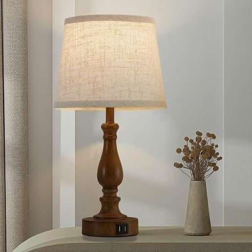 19-inch Touch Table Lamp 2-Piece Set With USB Port, 3-Way Dimmable, Linen Shade For Living Room Reading suitable for bedrooms, living rooms, offices, book(Light oat color Shade and Black Base)