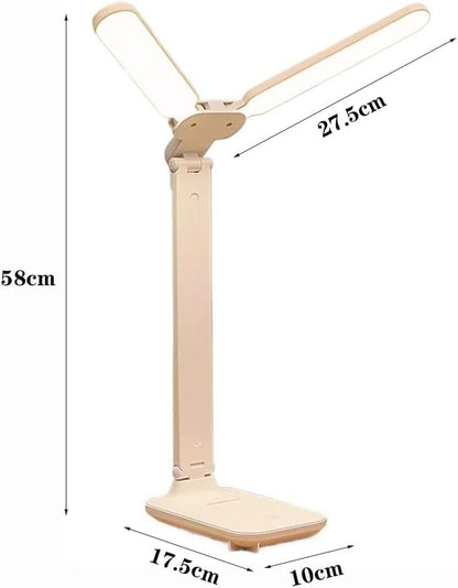 Bedside Table Lamp Modern Desk Lamp, LED Double Head Desk Lamps for Home Office, Bright Desk Lamp with USB Charging Port, 3 Light Modes and Stepless Dimming Table Lamp for Bedroom