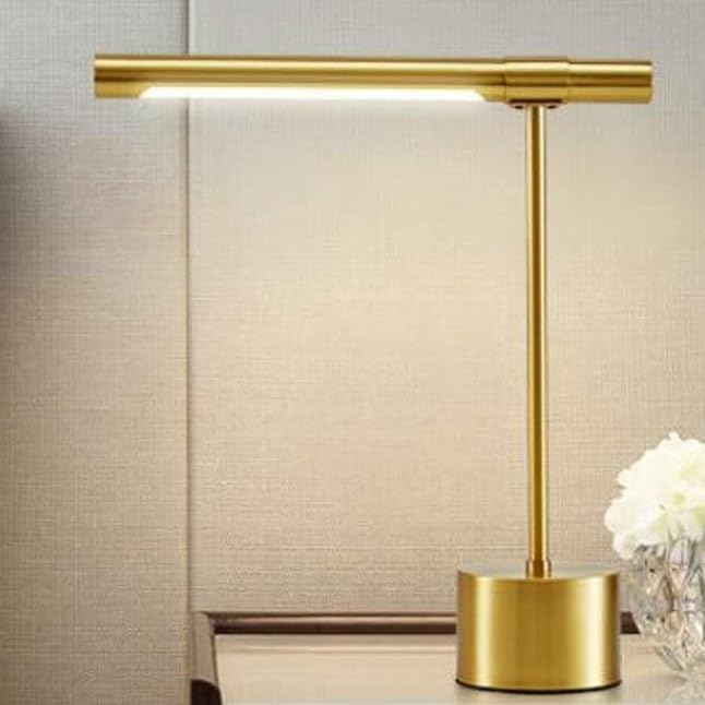 17.71-inch Modern Gold Desk Lamp, Adjustable LED Desk Lamp, Suitable for Study, Bedside Reading, Polished Brass Suitable for bedrooms, Living Rooms, Offices, Book