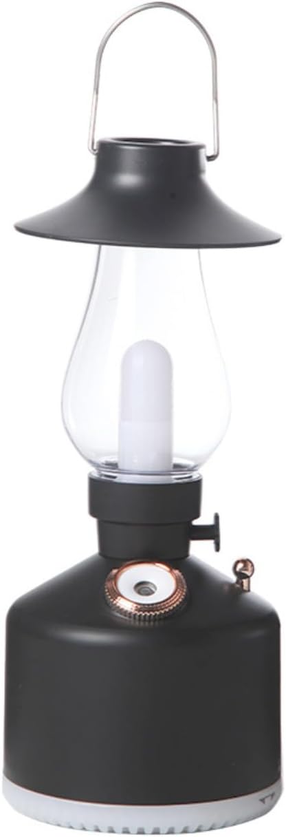 Flame Aroma Diffuser,Cool Mist Humidifier,Colorful Night Light,Kerosene Lamp Shape,2 Sprays Adjustable,Retro Desktop Decoration Artwork Suitable for Camping Bedroom Office,Black