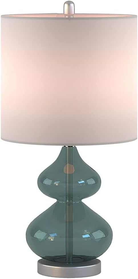 2 Pc 5DS153-0018 Ellipse Desk Lamp Modern Luxe Design Metal Silver Base Fabric Drum Shade for Living Room Office Desk Kids Reading Working, Blue