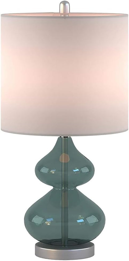 2 Pc 5DS153-0018 Ellipse Desk Lamp Modern Luxe Design Metal Silver Base Fabric Drum Shade for Living Room Office Desk Kids Reading Working, Blue