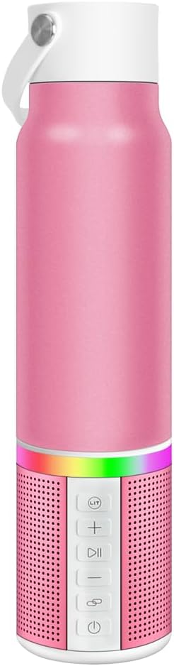 JBM Insulated Water Bottle with Bluetooth Speaker, Leak Proof Straw Lid, RGB LED Lights Stainless Steel Water Bottle for Sports (White)