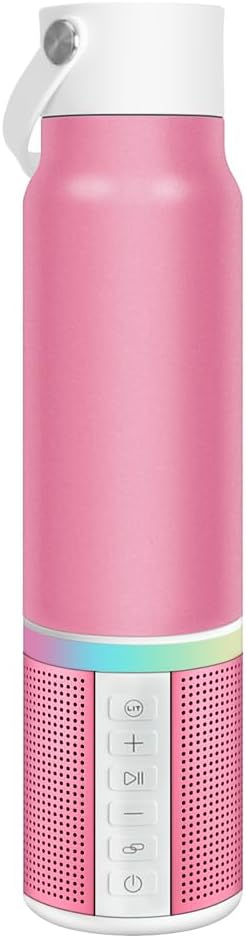 JBM Insulated Water Bottle with Bluetooth Speaker, Leak Proof Straw Lid, RGB LED Lights Stainless Steel Water Bottle for Sports (White)