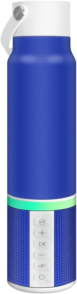 JBM Insulated Water Bottle with Bluetooth Speaker, Leak Proof Straw Lid, RGB LED Lights Stainless Steel Water Bottle for Sports (White)