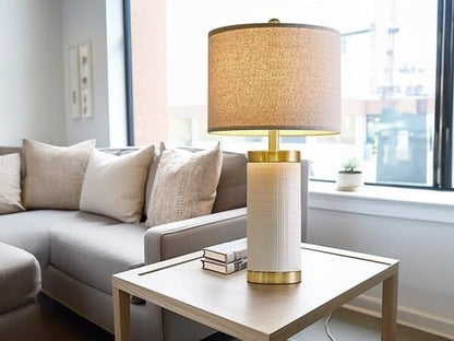 24.5 Inch Modern Ceramic Table Lamp with Linen Lampshade Suitable for Bedroom Decor Living Room Office Dorm Suitable for bedrooms, Living Rooms, Offices, Book(White)