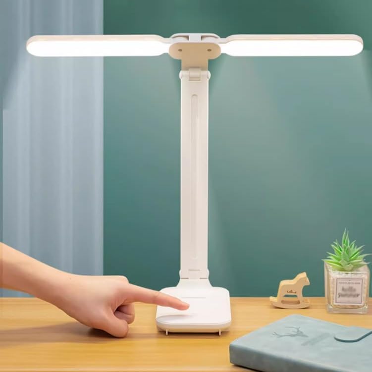 Bedside Table Lamp Modern Desk Lamp, LED Double Head Desk Lamps for Home Office, Bright Desk Lamp with USB Charging Port, 3 Light Modes and Stepless Dimming Table Lamp for Bedroom