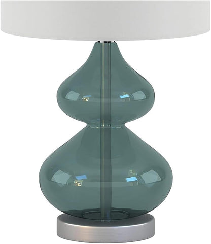 2 Pc 5DS153-0018 Ellipse Desk Lamp Modern Luxe Design Metal Silver Base Fabric Drum Shade for Living Room Office Desk Kids Reading Working, Blue