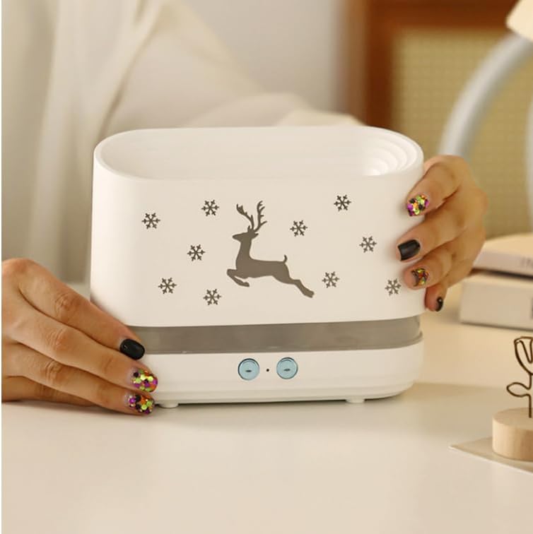 Decorative Flame Effect Humidifier, 300ml Capacity, LED Night Light with Reindeer Design, 6.5W, 6.69x2.76x4.73 inches