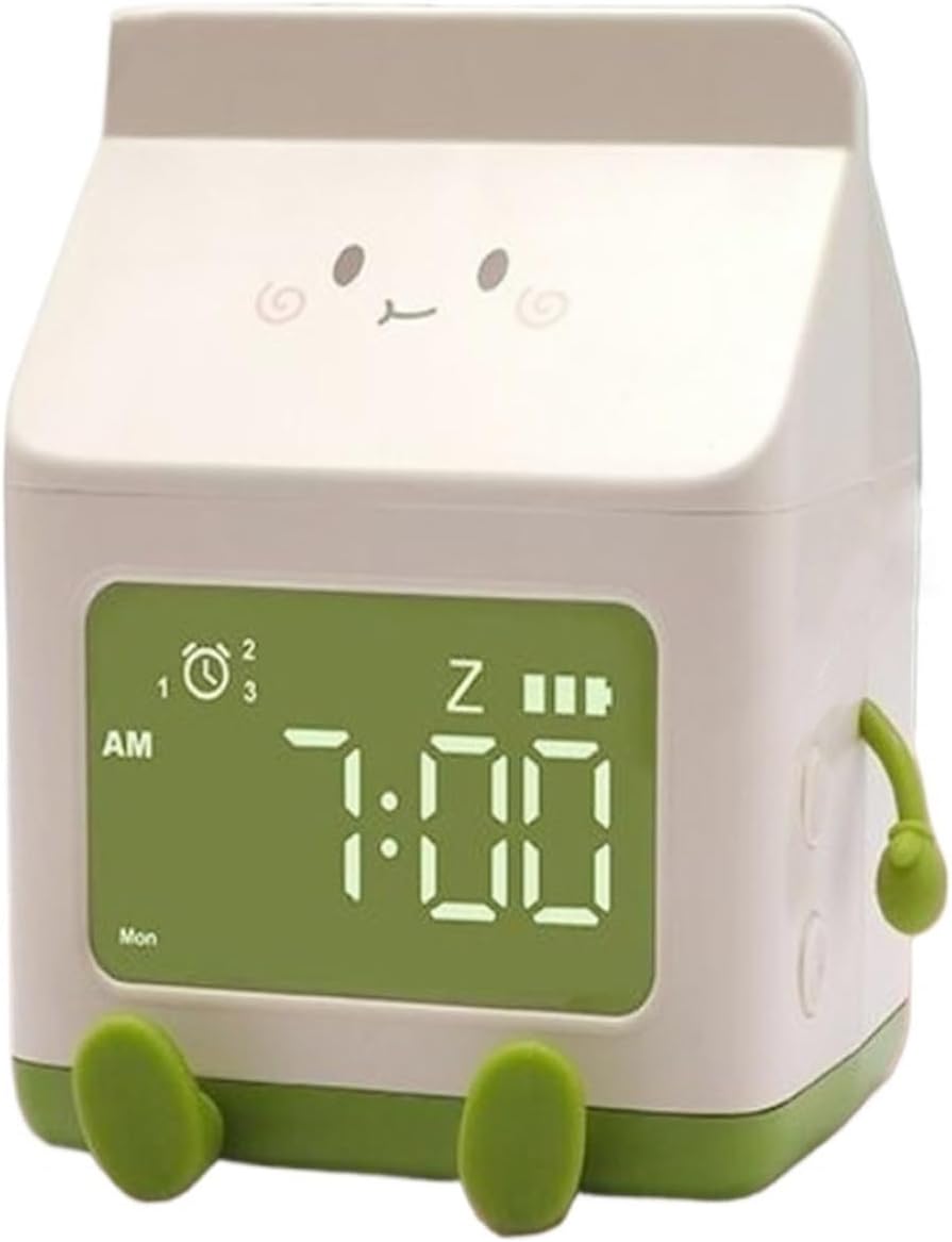 Alarm Clock Beside ﻿ Cute Alarm Clock Milk Shape Clock Children Wake Up Clock Rechargeable Alarm Clock for Bedroom Room Decor Birthday Smart Alarm Clock(Green)
