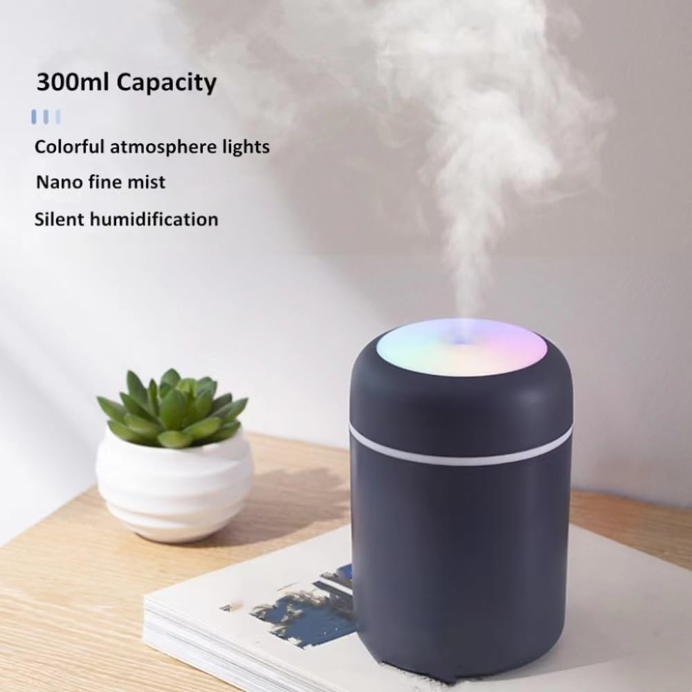 300ml Small Air Humidifier, Portable Portable Lamp, Bedroom Mist in, Home Humidity Sprayer (Size : Abu-abu Gelap)