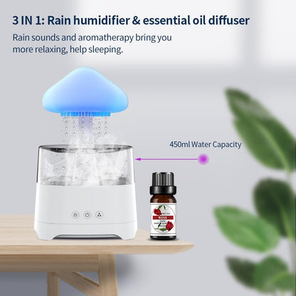 Diffuserlove Rain Diffuser Cloud Humidifier 450ML Diffuser Water Drip Waterfall Lamp Mushroom Humidifier (Size: 6.54''x10.5'')