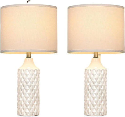 25 Inch Modern Ceramic Table Lamp 2 Pack, 3-Way Dimmable Light for Bedroom Living Room Side Table Lamp, Bulb Included Suitable for bedrooms, Living Rooms, Offices, Book(Black)