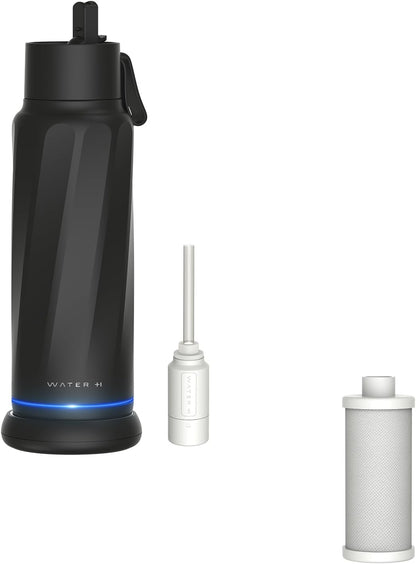 Vita Smart Water Bottle Black with Filter & Straw + PureSip Filter Water 1 Pack Bundle