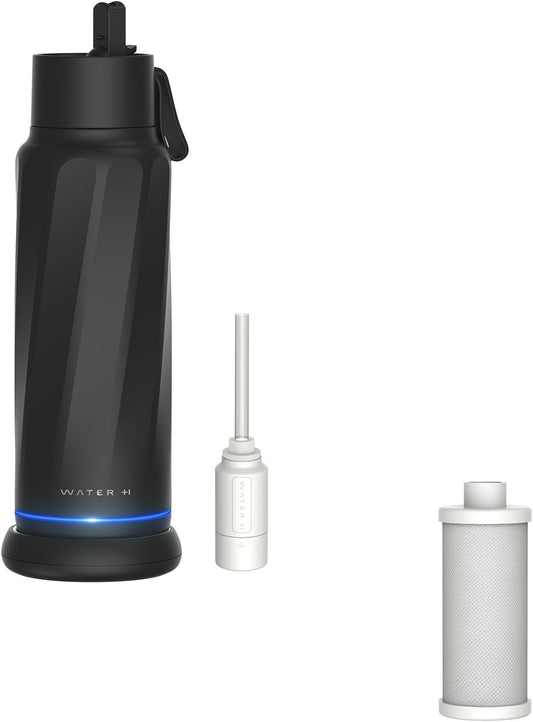 Vita Smart Water Bottle Black with Filter & Straw + PureSip Filter Water 1 Pack Bundle