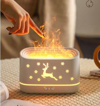Decorative Flame Effect Humidifier, 300ml Capacity, LED Night Light with Reindeer Design, 6.5W, 6.69x2.76x4.73 inches