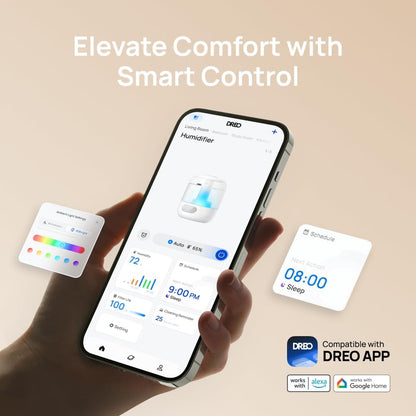 Dreo Humidifiers for Bedroom, Cool Mist Ultrasonic Humidifier with 26dB Quiet & RGB Lighting, Top Fill 3L Tank, Easy Clean, 30 Hr Runtime for Home, Baby, Plant, Nursery, Work with Google/Alexa