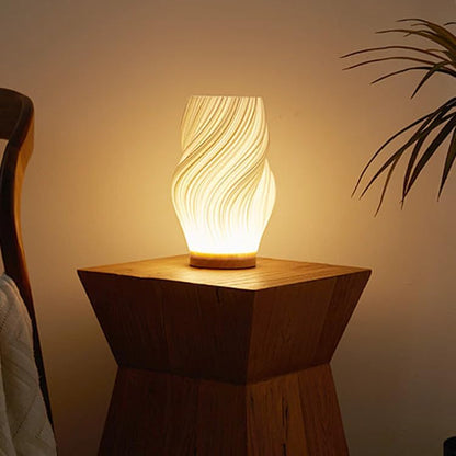 French Cream 3D Desk Lamp – LED Table Light with 3D Printed Shade, 3 Color Modes, 9 Brightness Levels, Touch Control, USB Powered, Solid Wood Base | Klarako (W, 1, Count)